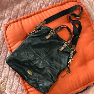Black leather fossil purse brass zippers